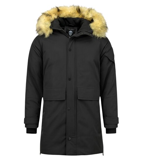 Enos Lange Parka Jas Heren – Met Bontkraag – Zwart