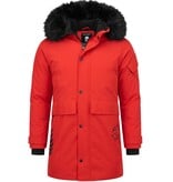 Enos Parka Jas Heren – Met Bontkraag – Rood