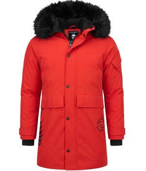 Enos Parka Jas Heren – Met Bontkraag – Rood