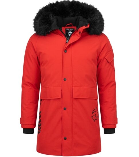 Enos Parka Jas Heren – Met Bontkraag – Rood