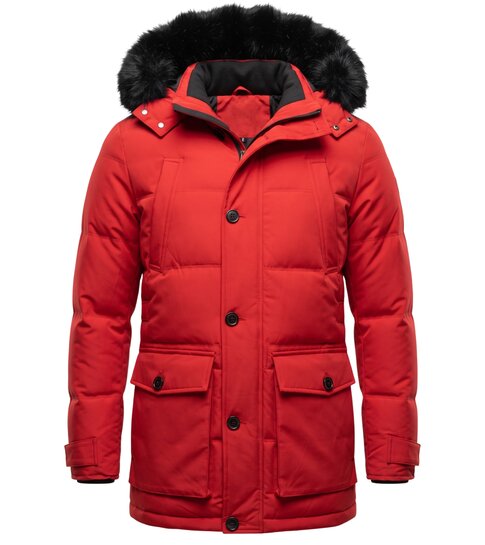 Enos Lange Heren Winterjas – Met Bontkraag – Rood
