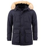 Enos Lange Heren Winterjas – Met Bontkraag – Blauw