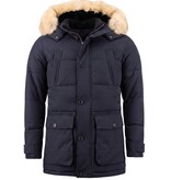 Enos Lange Heren Winterjas – Met Bontkraag – Blauw