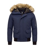Enos Korte Heren Winterjas – Met Faux Bontkraag – Blauw