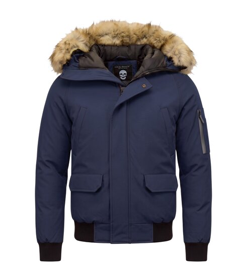 Enos Korte Heren Winterjas – Met Faux Bontkraag – Blauw