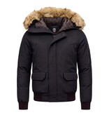 Enos Korte Heren Winterjas – Met Faux Bontkraag – Zwart