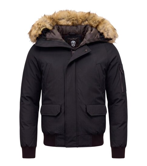 Enos Korte Heren Winterjas – Met Faux Bontkraag – Zwart