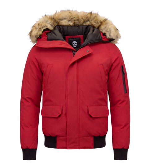 Enos Korte Heren Winterjas – Met Faux Bontkraag – Rood