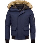 Enos Korte Heren Winterjas – Met Faux Bontkraag – Blauw