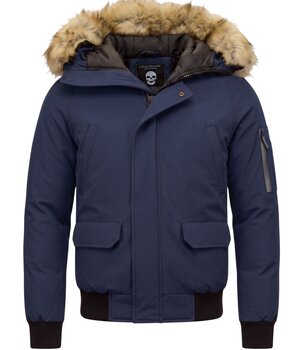 Enos Korte Heren Winterjas – Met Faux Bontkraag – Blauw