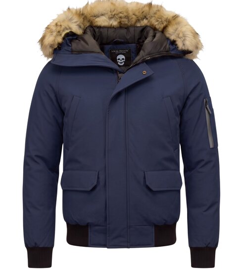 Enos Korte Heren Winterjas – Met Faux Bontkraag – Blauw