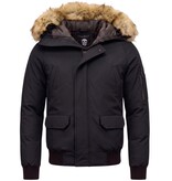 Enos Korte Heren Winterjas – Met Faux Bontkraag – Zwart