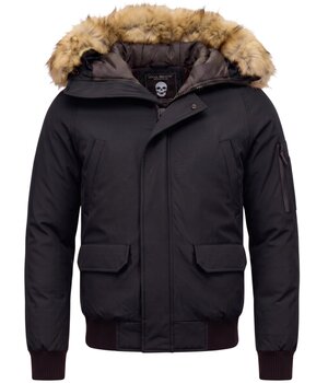 Enos Korte Heren Winterjas – Met Faux Bontkraag – Zwart