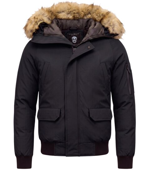 Enos Korte Heren Winterjas – Met Faux Bontkraag – Zwart