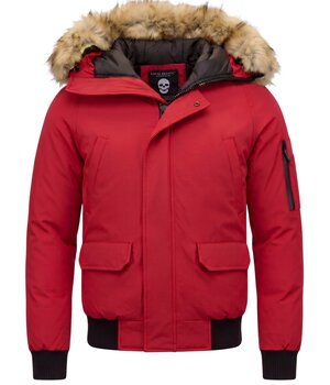 Enos Korte Heren Winterjas – Met Faux Bontkraag – Rood