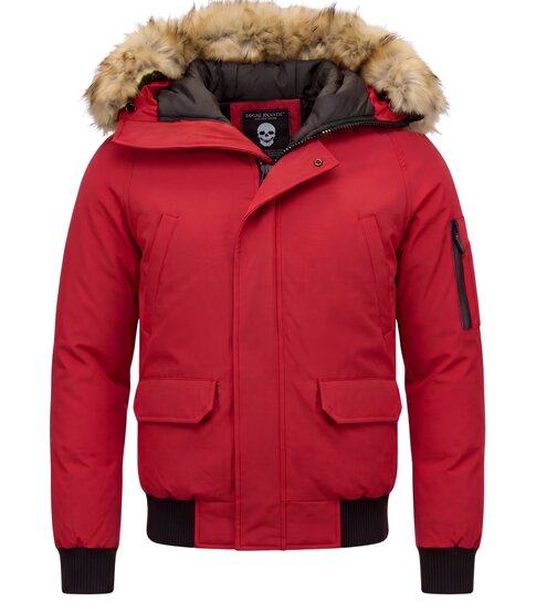 Enos Korte Heren Winterjas – Met Faux Bontkraag – Rood