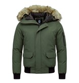 Enos Korte Heren Winterjas – Met Faux Bontkraag –  Groen