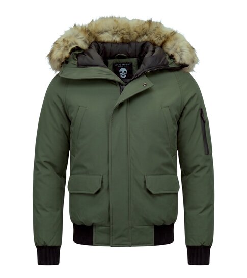 Enos Korte Heren Winterjas – Met Faux Bontkraag –  Groen