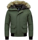 Enos Korte Heren Winterjas – Met Faux Bontkraag –  Groen