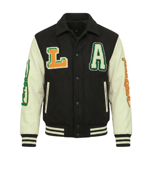 ENOS Geborduurde Vintage Varsity Jacket  Heren Oversized  - 851 - Zwart