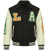 ENOS Geborduurde Vintage Varsity Jacket  Heren Oversized  - 851 - Zwart