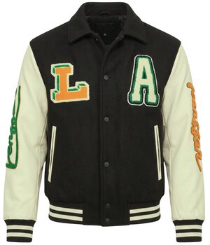ENOS Geborduurde Vintage Varsity Jacket  Heren Oversized  - 851 - Zwart