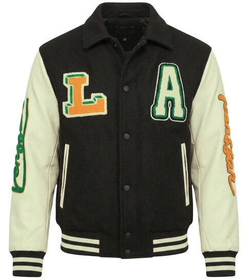 ENOS Geborduurde Vintage Varsity Jacket  Heren Oversized  - 851 - Zwart