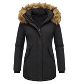 MATOGLA Dames Winterjas met Imitatie Bontkraag - Slim Fit - Zwart