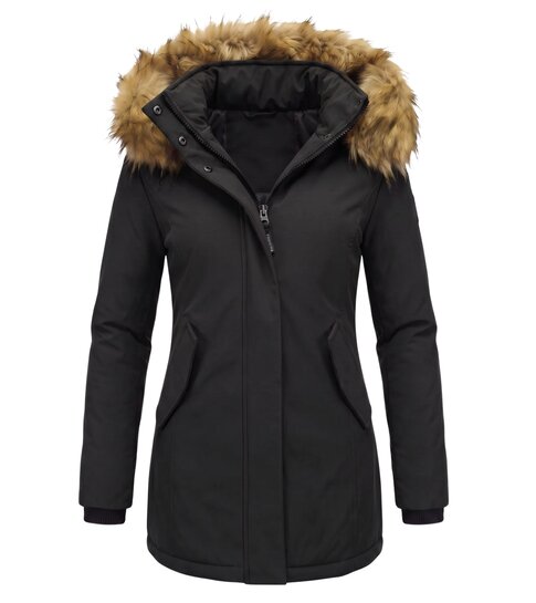 MATOGLA Dames Winterjas met Imitatie Bontkraag - Slim Fit - Zwart