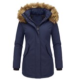 MATOGLA Dames Winterjas met Imitatie Bontkraag - Slim Fit - Blauw
