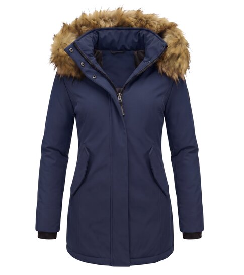 MATOGLA Dames Winterjas met Imitatie Bontkraag - Slim Fit - Blauw