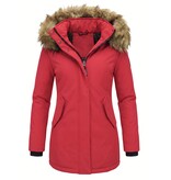 MATOGLA Dames Winterjas met Imitatie Bontkraag - Slim Fit - Rood
