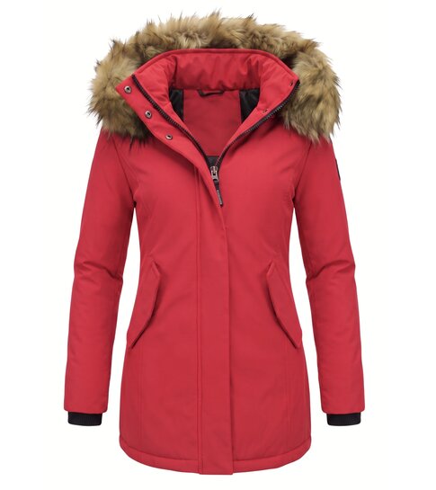 MATOGLA Dames Winterjas met Imitatie Bontkraag - Slim Fit - Rood