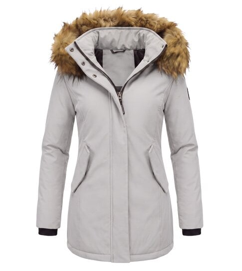 MATOGLA Dames Winterjas met Imitatie Bontkraag - Slim Fit - Beige