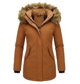 MATOGLA Dames Winterjas met Imitatie Bontkraag - Slim Fit - Bruin