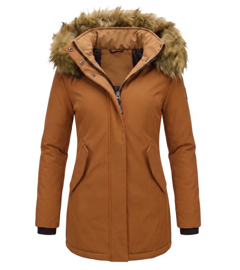MATOGLA Dames Winterjas met Imitatie Bontkraag - Slim Fit - Bruin