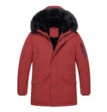 Enos Lange Heren Winterjas – Met Faux Bontkraag  – Rood