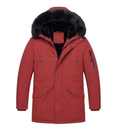 Enos Lange Heren Winterjas – Met Faux Bontkraag  – Rood