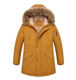Enos Lange Heren Winterjas – Met  Faux Bontkraag – Geel