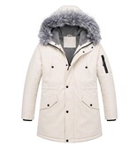 Enos Lange Heren Winterjas – Met Nep  Bontkraag  – Wit
