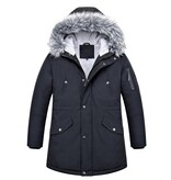 Enos Lange Heren Winterjas – Met Faux  Bontkraag  – Zwart