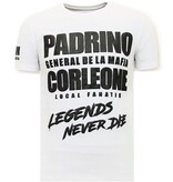 Local Fanatic T shirt Heren met Print - Padrino Corleone -GS689- Wit