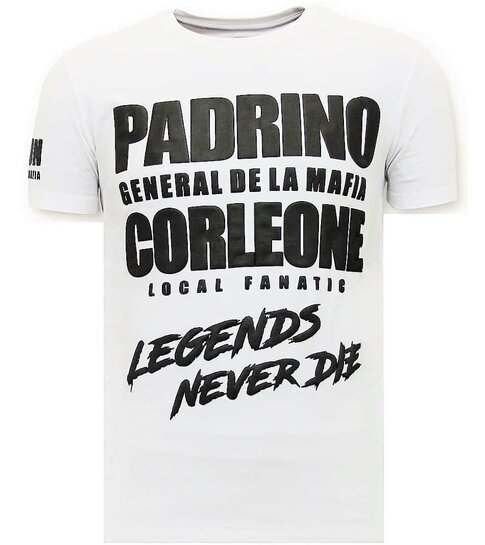 Local Fanatic T shirt Heren met Print - Padrino Corleone -GS689- Wit
