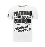 Local Fanatic T shirt Heren met Print - Padrino Corleone -GS689- Wit