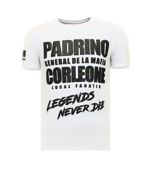 Local Fanatic T shirt Heren met Print - Padrino Corleone -GS689- Wit