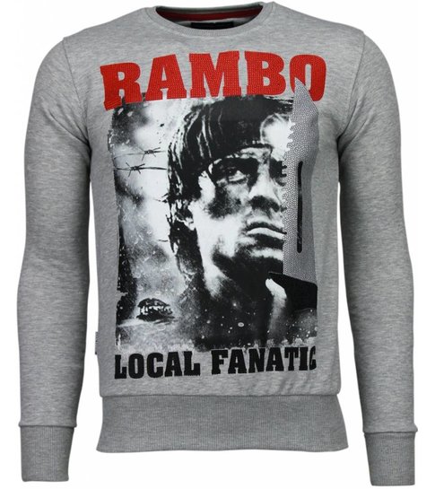 Local Fanatic Rambo - Rhinestone Sweater - Grijs