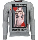 Local Fanatic Hot & Famous Poker - Bar Refaeli - Rhinestone Sweater - Grijs