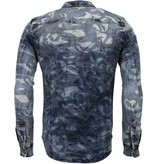 Enos Denim Overhemd - Slim Fit Lange Mouwen Heren - Leger Motief - Blauw