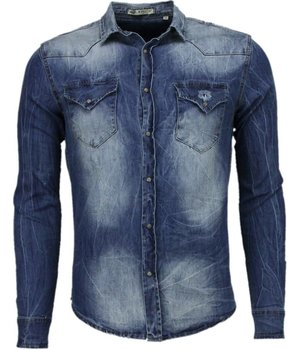 Enos Denim Overhemd - Slim Fit Lange Mouwen Heren - Basic Denim - Blauw