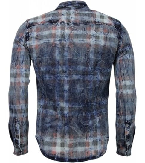 Enos Denim Overhemd - Slim Fit Lange Mouwen Heren - Kleur Print - Blauw